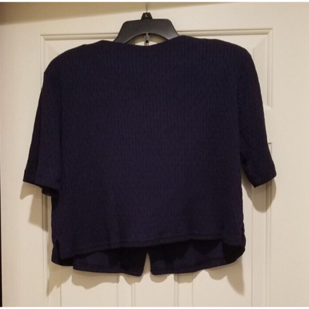 Rabbit Rabbit Rabbit Designs Blue 4-Button Crop Cardigan with Shoulder Pads 14W - Picture 2 of 6